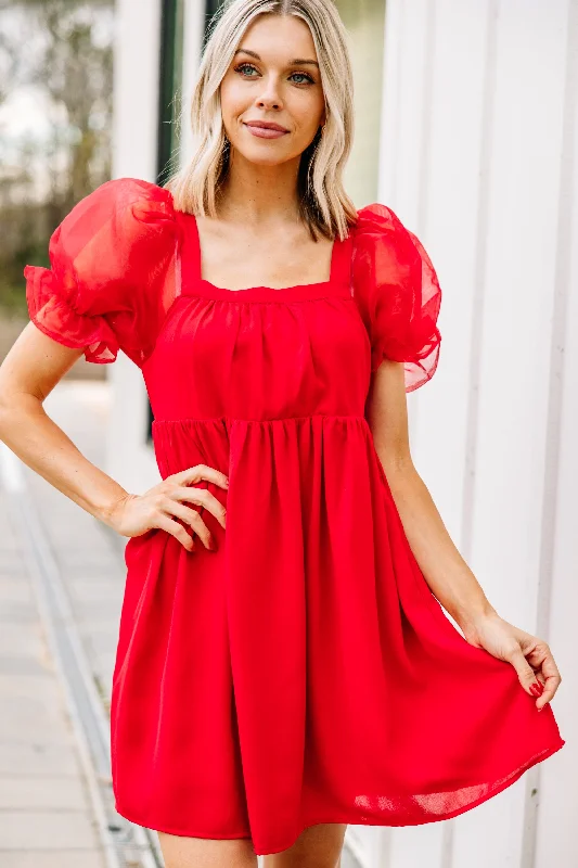 A Step Above Red Bubble Sleeve Dress