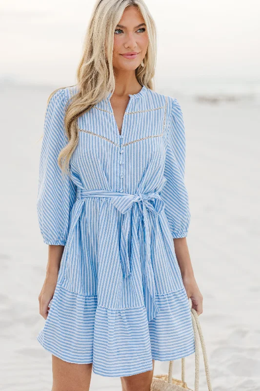 Hold You Close Light Blue Striped Dress