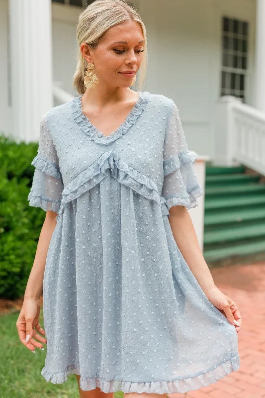 Show Your Soft Side Light Blue Swiss Dot Dress