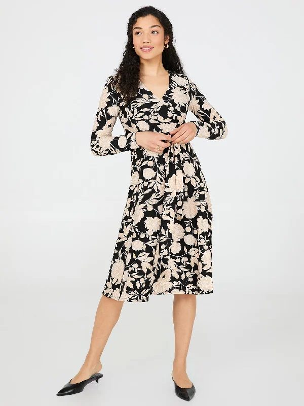 Floral Print Cross-Front Midi Dress