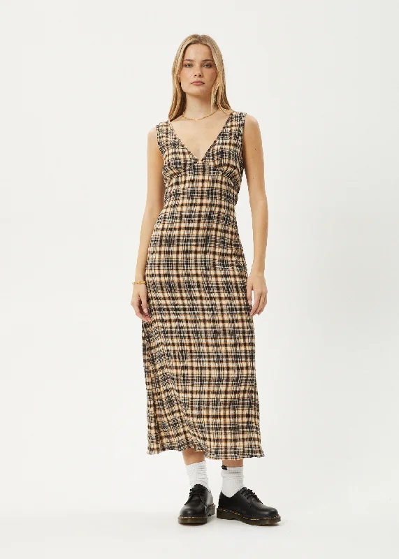 AFENDS Womens Check Out - Seersucker Maxi Dress - Moonbeam Check