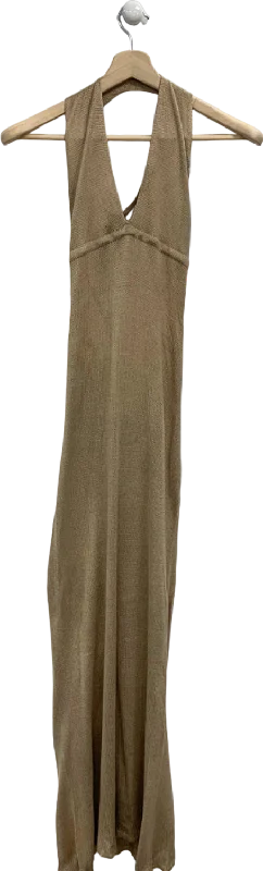 Beige Knitted Sleeveless Maxi Dress