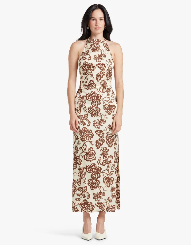 Robbie Midi Dress - Cream Chocolate Floral