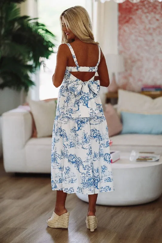 Heart Flutters Midi Dress - Blue and White