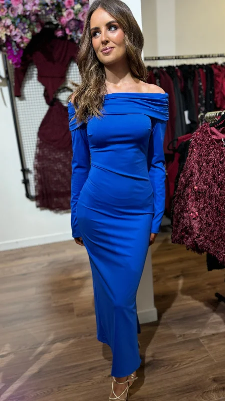 Lisbeth Blue Strapless Long Sleeve Midi Dress