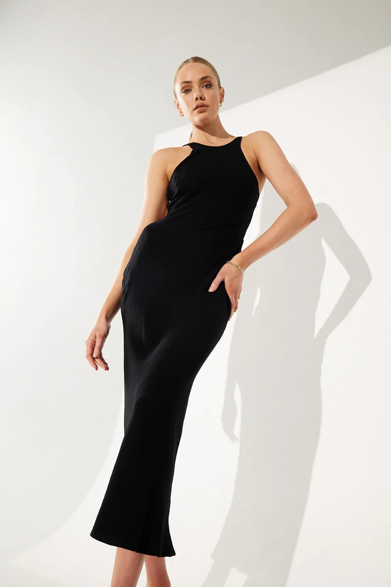 Retold Bias Midi Dress - Black