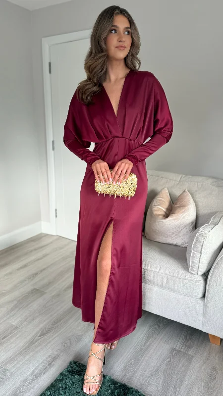 Sienna Burgundy V Neck Midi Dress