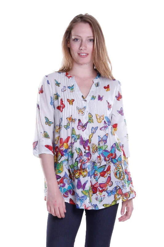 La Cera Butterfly Garden Cotton Tunic