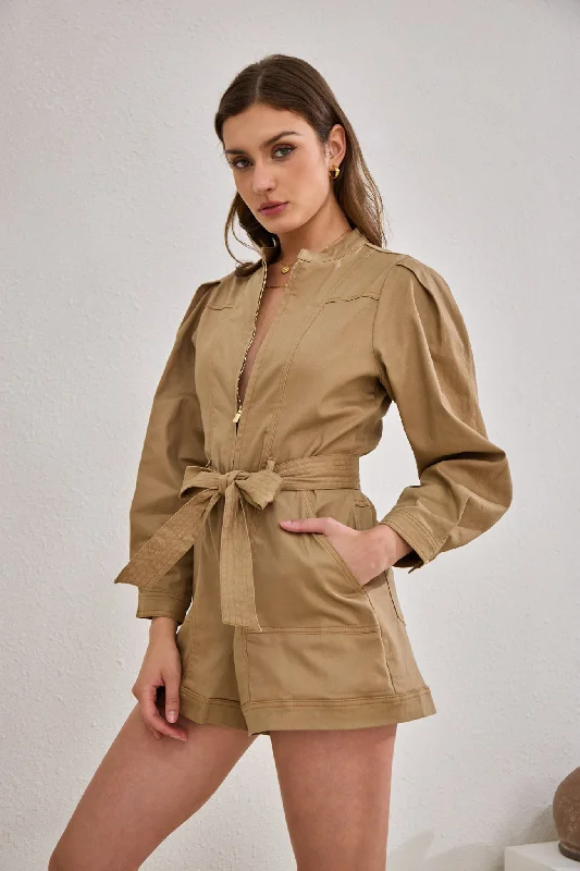 Asher Mocha Zip Front Long Sleeve Playsuit